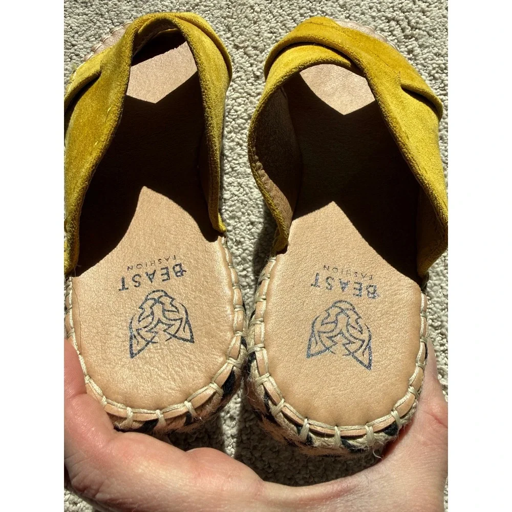 Beast Fashion Yellow Suede Cross Strap Platform Mules Sz 5.5 Pre-Owned‎
